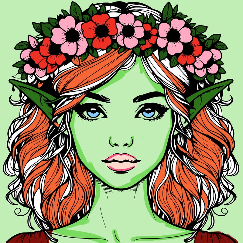 realistic female elf with flower crown