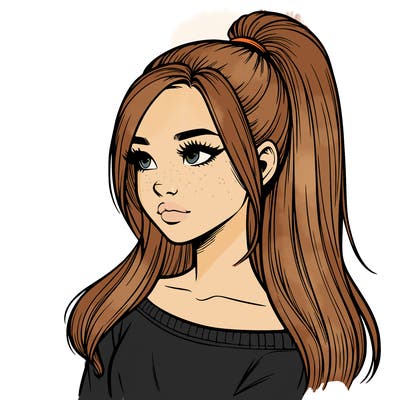 realistic girl with a high ponytail