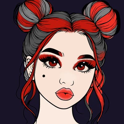realistic girl with two buns on her hair and lips