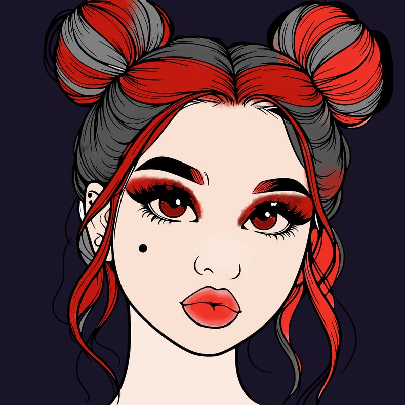 realistic girl with two buns on her hair and lips