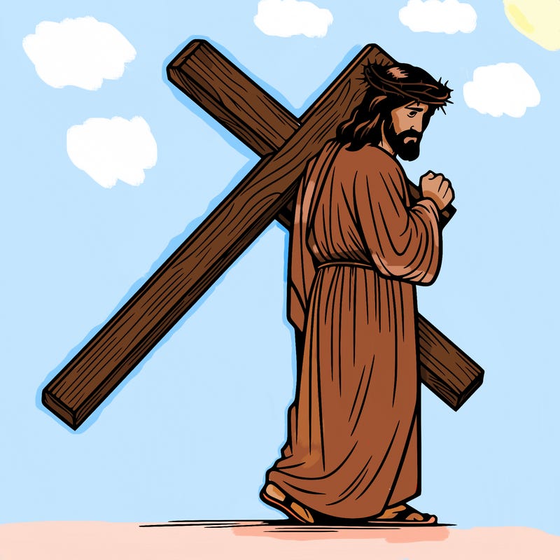 jesus holding the cross on the back