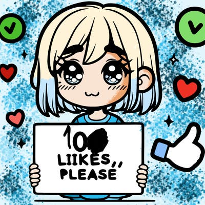 a girl with a sign saying 100 likes, please