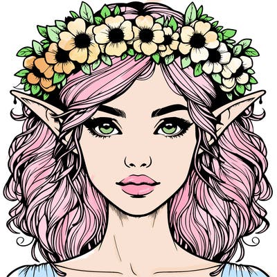 realistic female elf with flower crown
