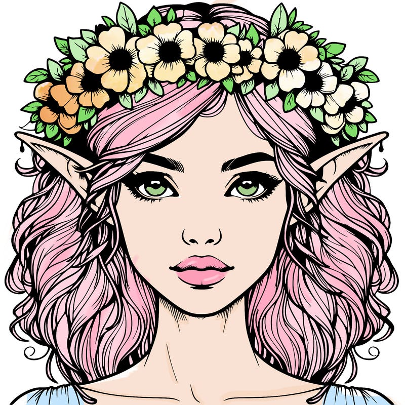 realistic female elf with flower crown