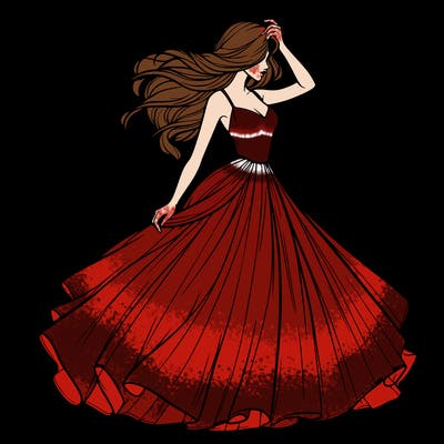 realistic woman with dress flowing in the wind