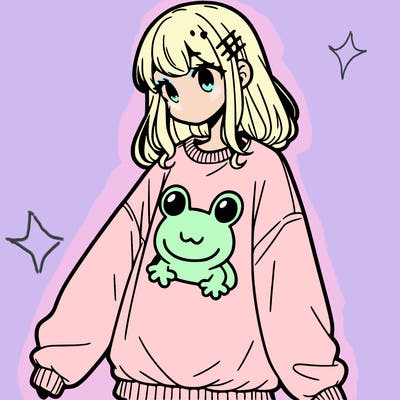 girl wearing frogging sweatshirt