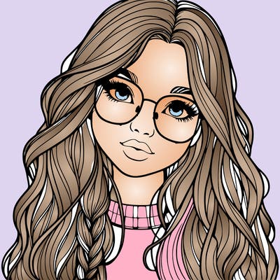 girl with long hair and freckles and glasses realistic