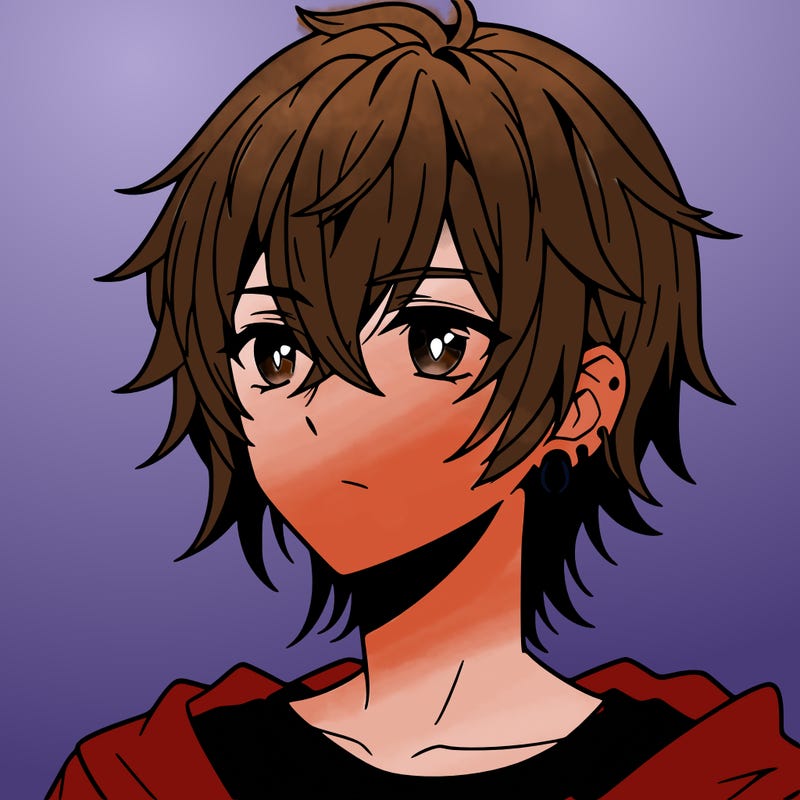 anime boy shoulder length hair and pierced ears