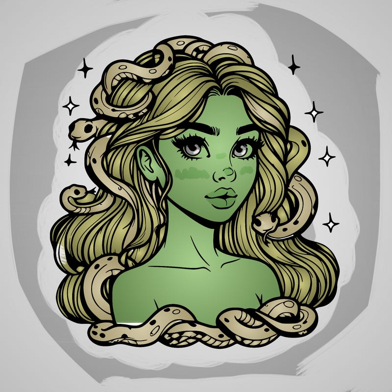 realistic girl with snakes as hair