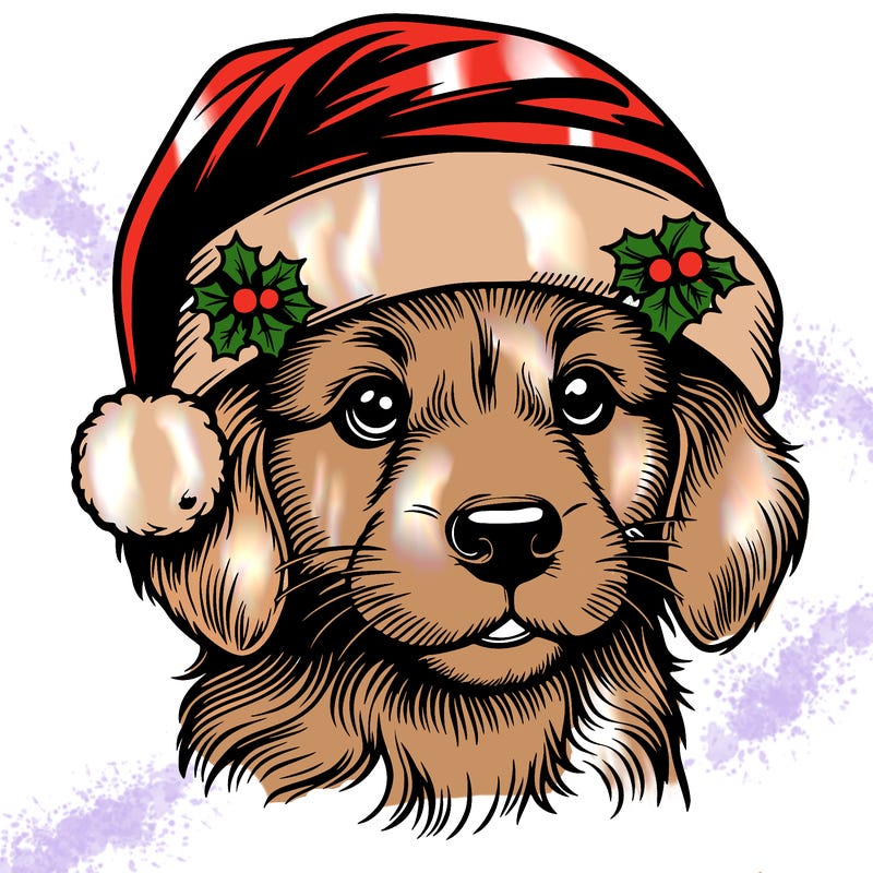 realistic dog wearing a santa hat