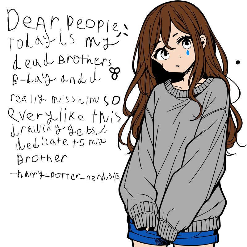 manga teen girl  in a sweater and baggy pants