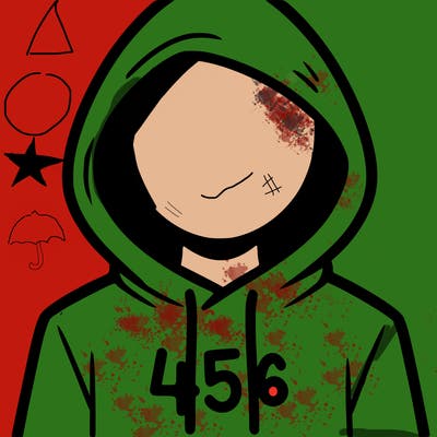 a person with non face waering a hoodie with a 456 symbol