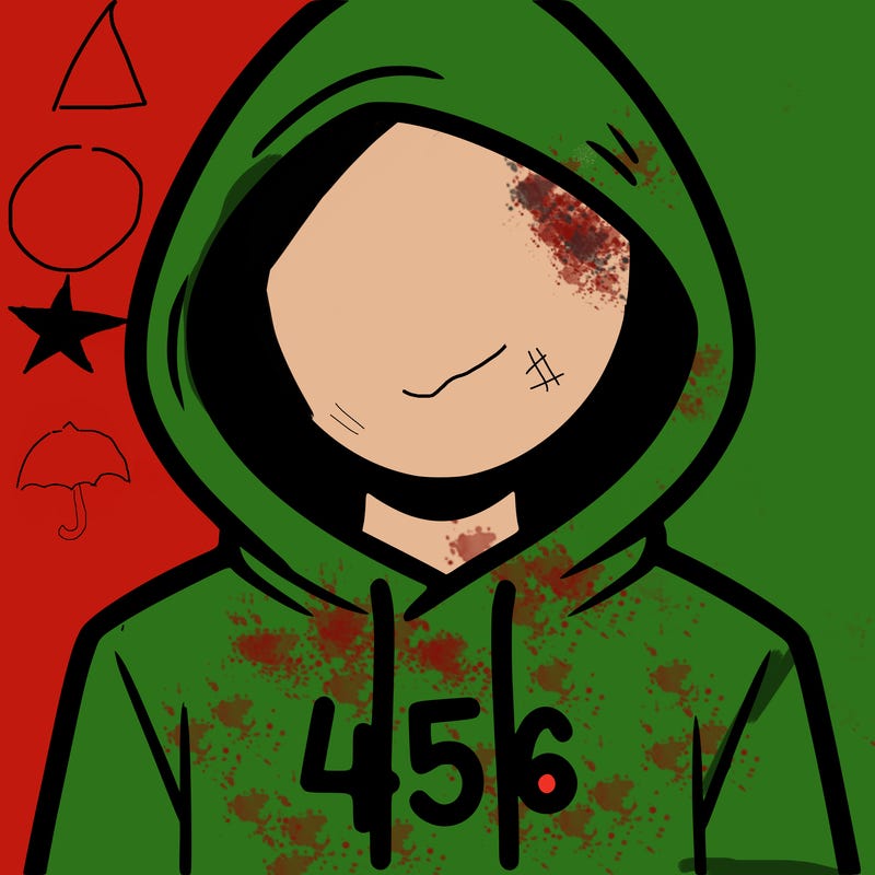 a person with non face waering a hoodie with a 456 symbol