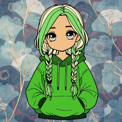 a realistic girl with a oversized hoodie and she has braids
