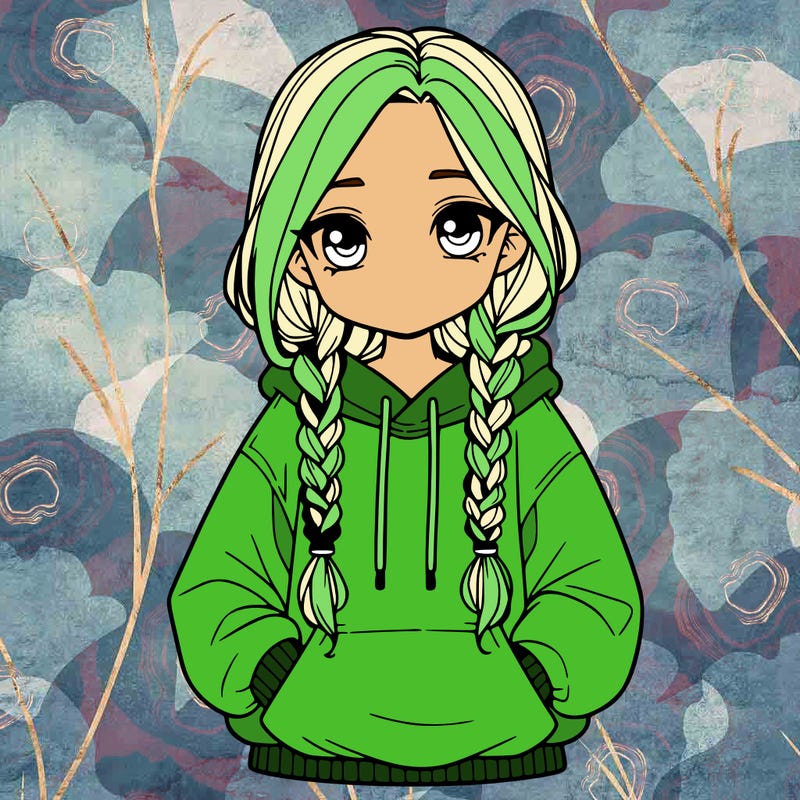 a realistic girl with a oversized hoodie and she has braids