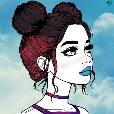 realistic girl with buns on the top of her head