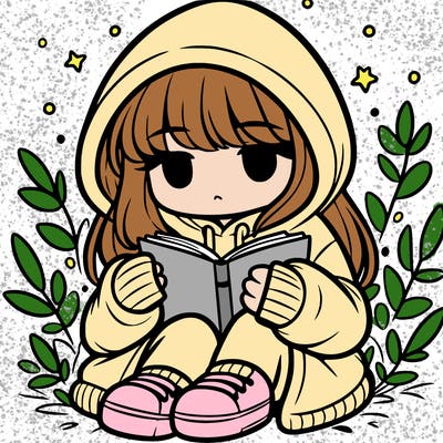 girl in oversized hoodie reading a book