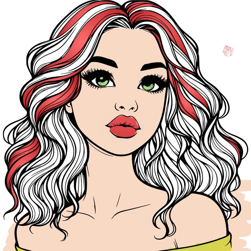 realistic girl with wavy hair and lips