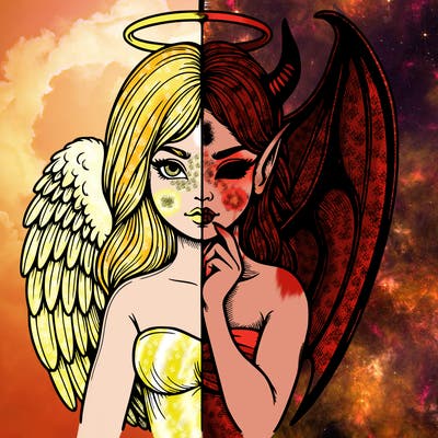 realistic angel half demon