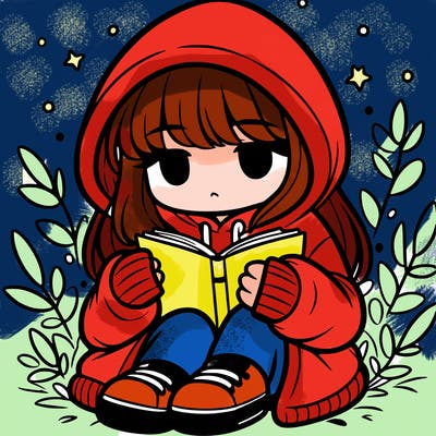 girl in oversized hoodie reading a book