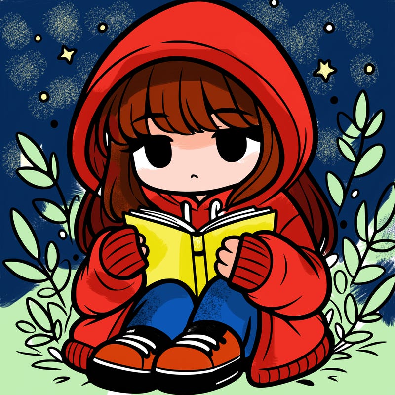 girl in oversized hoodie reading a book