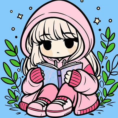 girl in oversized hoodie reading a book
