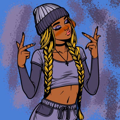 realistic teenage girl with braids and a beanie and crop top doing 🫶🏼
