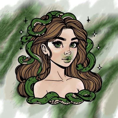 realistic girl with snakes as hair