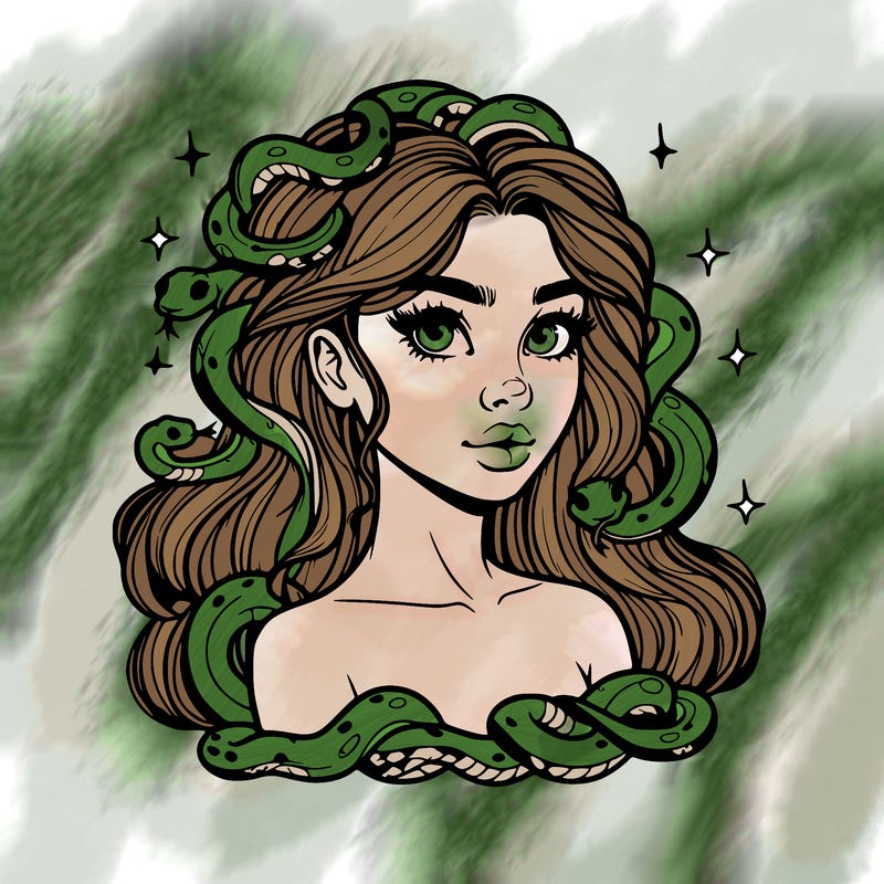 realistic girl with snakes as hair