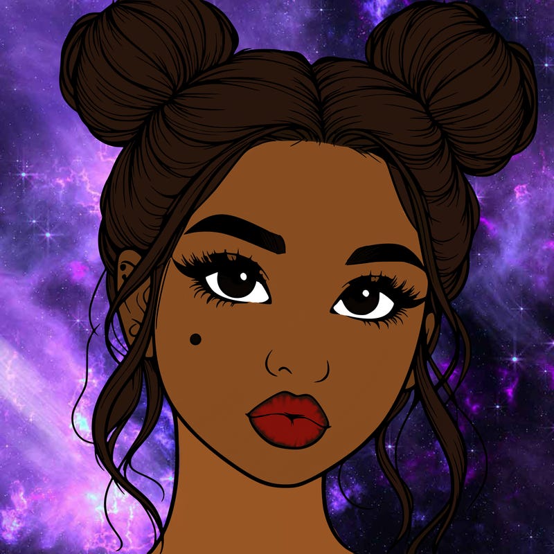 realistic girl with two buns on her hair and lips