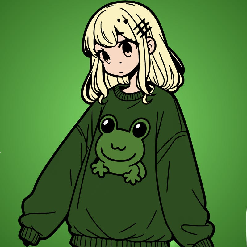 girl wearing frogging sweatshirt