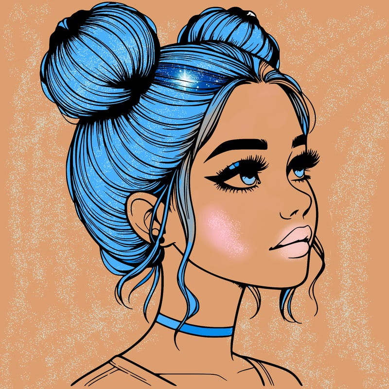 realistic girl with buns on the top of her head