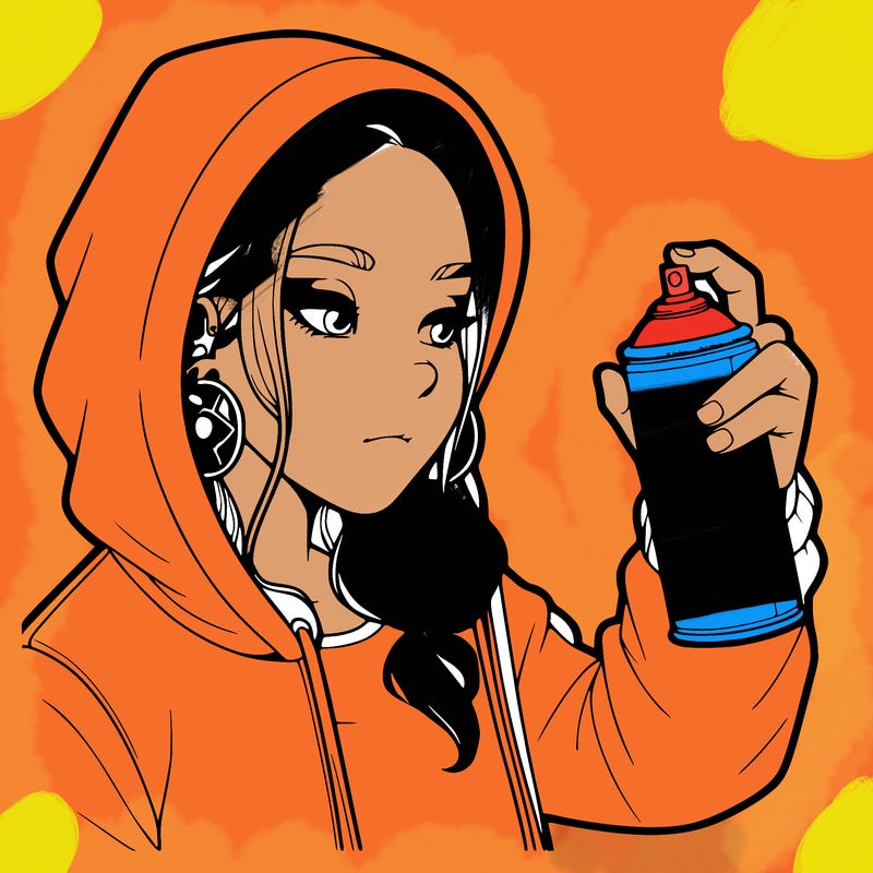 a realistic girl, spray painting