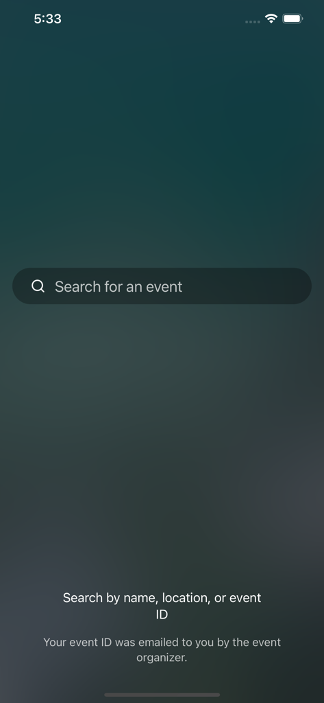 IHG Hotel Development - IHG Hotel Development app event search interface featuring a search bar for names locations or event IDs.