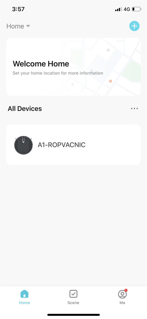 ROPVACNIC - ROPVACNIC app home dashboard showing the connected robot vacuum device