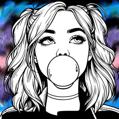 realististic girl blowing bubble -gum