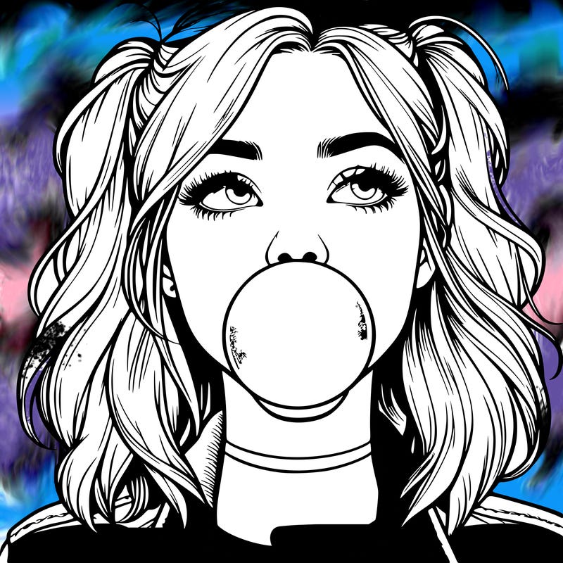 realististic girl blowing bubble -gum