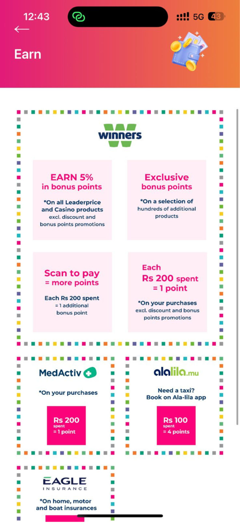 Screen showing loyalty points rewards and partner offers in the wiiv app