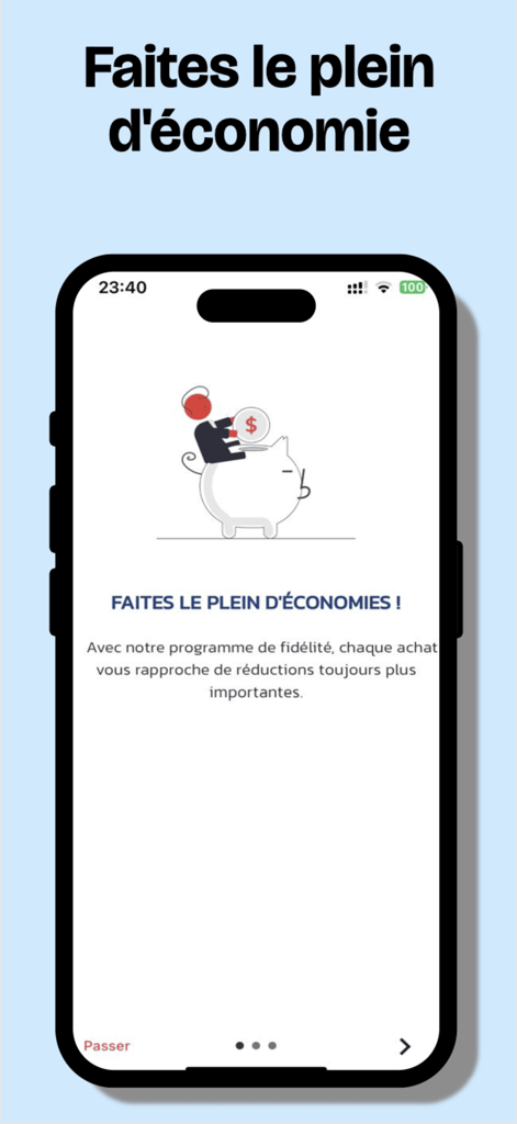 PARK N SHOPアプリのオンボーディング画面、貯金箱でロイヤルティプログラムの節約を説明。