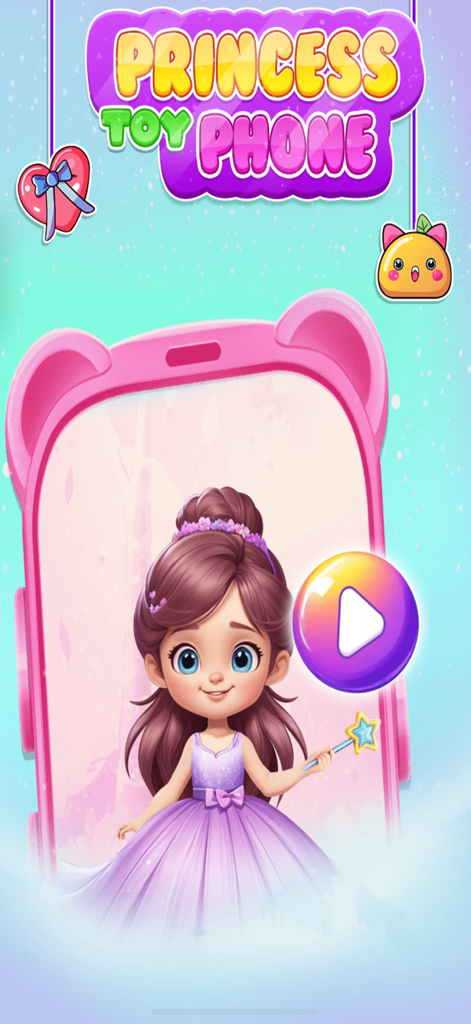 Pink Princess Learning Phone - Main menu of Pink Princess Toy Phone featuring a cute princess character and a play button