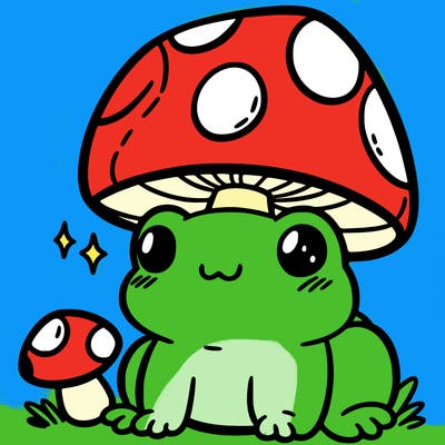 a cute frog with a mushroom hat