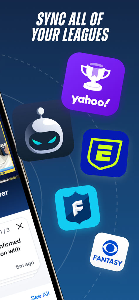 FantasyPros - Fantasy Advice - FantasyPros app screen showing integration with fantasy platforms like Yahoo Sleeper and ESPN