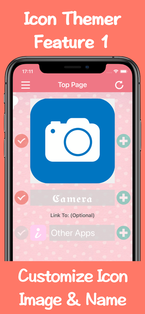 Icon Themer - A screenshot of Icon Themer app showing how to customize a camera icon image and label name