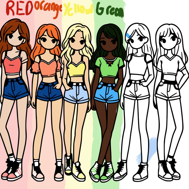 a group of girls wearing crop tops and shorts