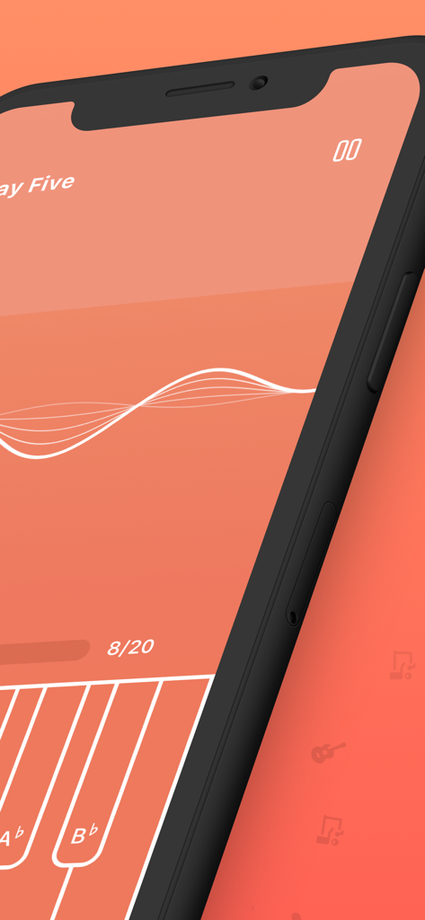 Tone - Learn Perfect Pitch! - Tone app ear training interface with piano keys and sound wave