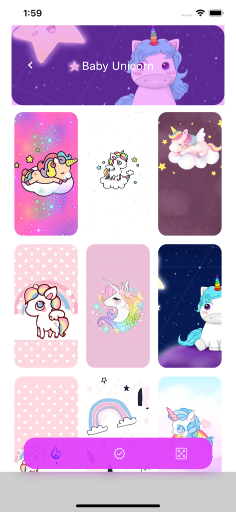Unicorn Wallpaper HD - A collection of cute and colorful baby unicorn wallpapers in a mobile app gallery