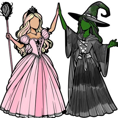 detailed realistic split of a princess and a witch