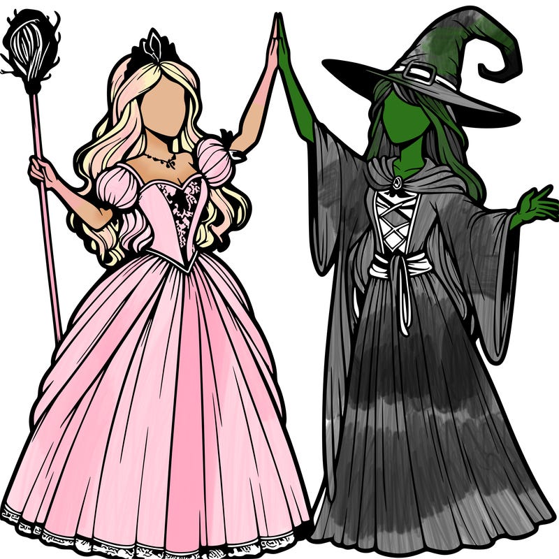 detailed realistic split of a princess and a witch