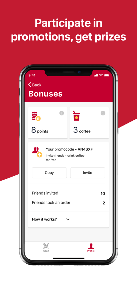24U - Ein Smartphone, das die 24U App Bonus-Seite mit Punkten und Belohnungen für die Einladung von Freunden anzeigt