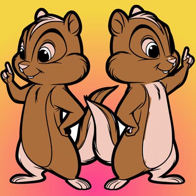 two tamias standing up split realistic